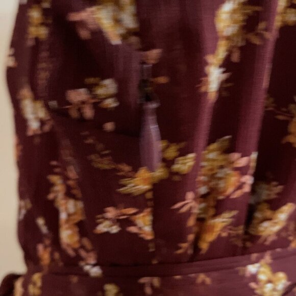 MSK Fit and Flare Dress Womens L Ruby Wine Sheer Micro Floral Fairy Whimsical - Picture 5 of 15